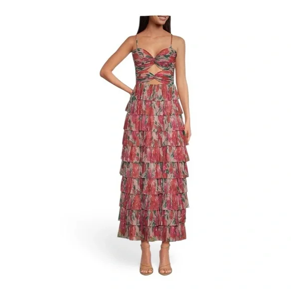 Gianni Bini Grace Metallic Plisse Sweetheart Neck Cut-Out Tiered Dress NWT Gianni Bini Grace Metallic Plisse Sweetheart Neck Cut-Out Tiered Dress NWT